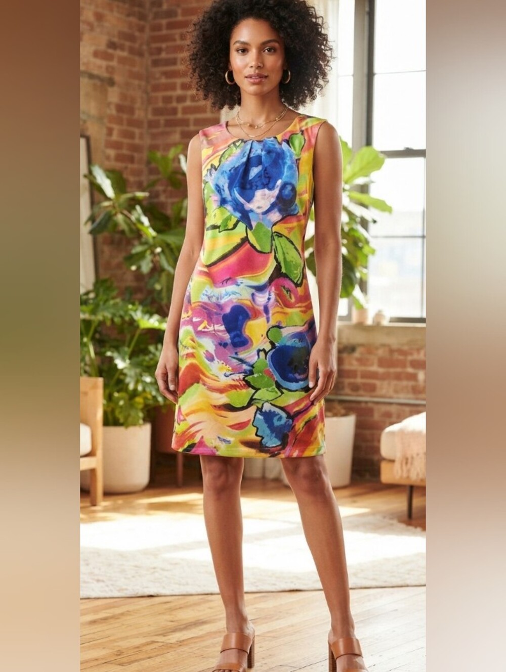 Peach Velvet Abstract‎ Multicolor Dress Size 16-SALE!